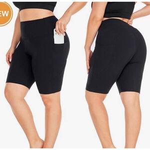 3 PAIRS Women's MOREFEEL Black Plus Size 2XL Bike Shorts with Pockets No Tags